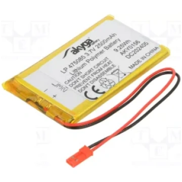 Akumulators Li-pol, 3.7V/2500mAh, konn+sock2.54*2p