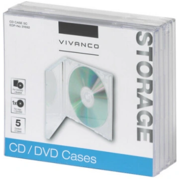 CD/DVD vāciņš, 5 gab. VIVANCO CD/DVD Jewel case, 5