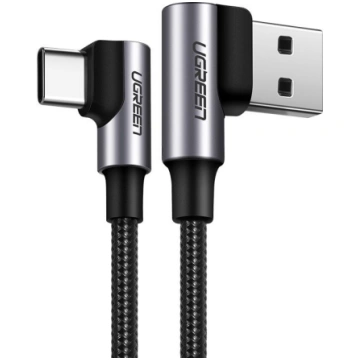 Leņķveida USB — USB-C QC 3.0 kabelis 3A 1m pelēks 