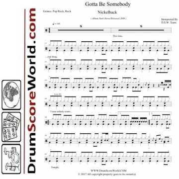 Nickelback - Gotta Be Somebody - Drum Sheet - 드럼악보