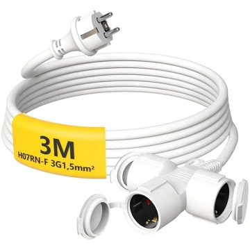 Āra pagarinātājs 3 m ar 3 Schuko ligzdām, gumijas 