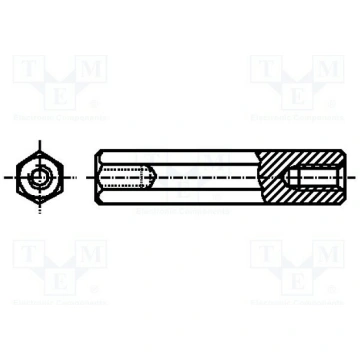 Screwed spacer sleeve; 12mm; Int.thread: M2,5; hex