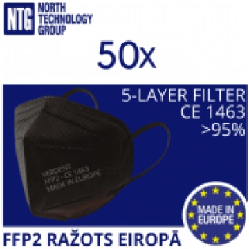 FFP2 (ražots ES) melns respirators, 5 slāņu, atbil