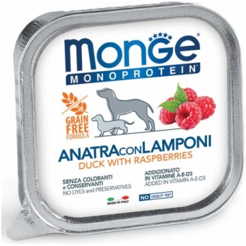 Monge Dog Monoprotein Fruits Pate Duck with Raspbe