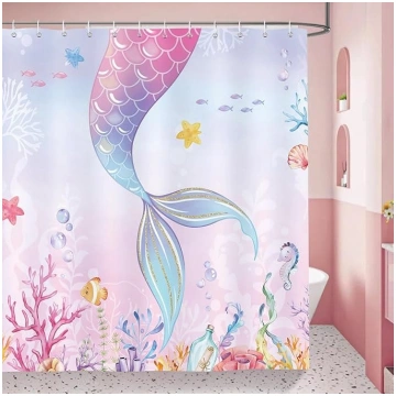 Bonhause dušas aizkars Fishtail Pink Purple Starfi