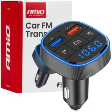Car FM Transmitter 2×USB-A 12V 24V AMIO-04648