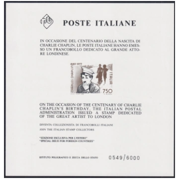 UT836 - 1989 - Foglietto Pubblicitario Chaplin num