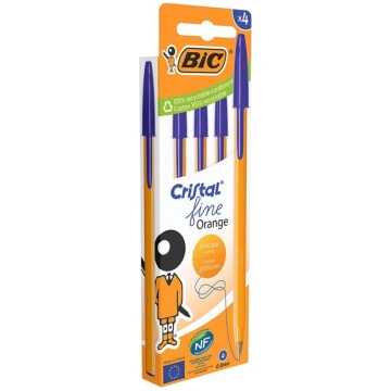 Bic Orange Fine Cristal zilas pildspalvas, 4 gab. 