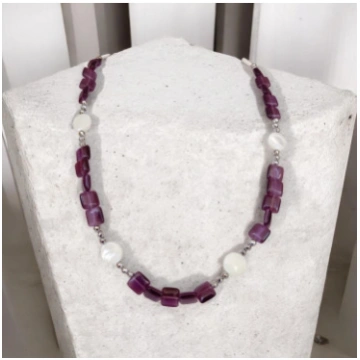 Collana in Occhio di gatto vinaccia, ematite e mad