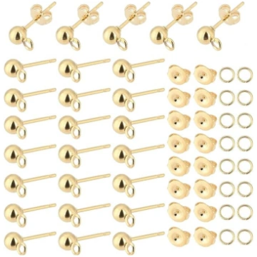 PandaHall 24K zelta Stud auskari, 100 hipoalerģisk