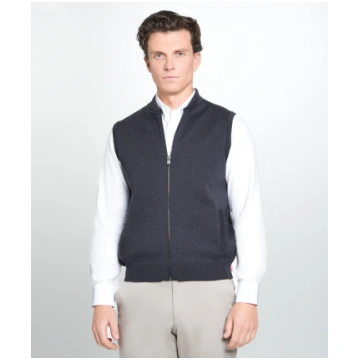 Grey Knitted Merino Wool Zipper Gilet Thomas Pink