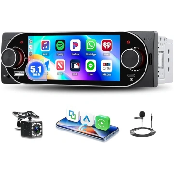 1 DIN auto radio ar 5,1 collu IPS ekrānu ar bezvad