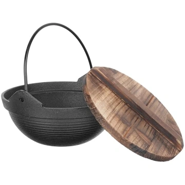 Mazs čuguna katls ar koka vāku (18 cm) kempingam u