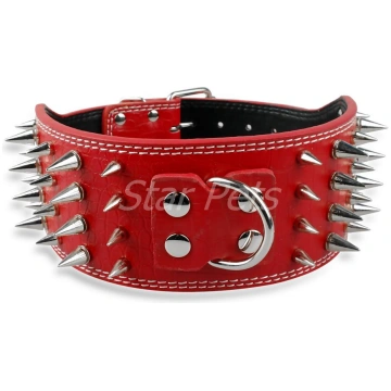 3 Wide Sharp Spiked Studded Leather Dog Collars Fo