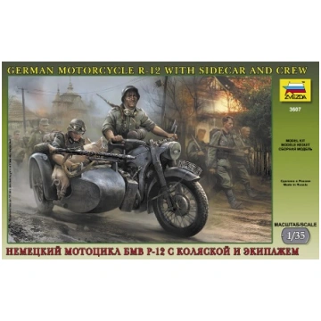 German motorcycle R-12 with sidecar and crew Zvezd