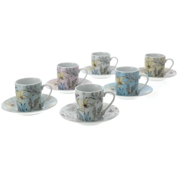 HERVIT Box Set 6 BLOSSOM cups and saucers in gift