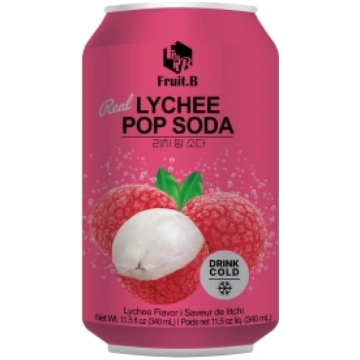 Carbonated drink with lychee pieces, with sweetene