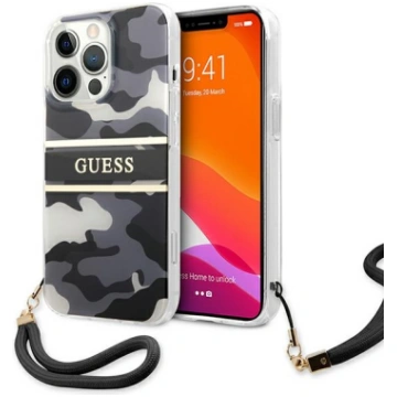 Guess iPhone 13 vāciņš Camouflage ar siksniņu Meln