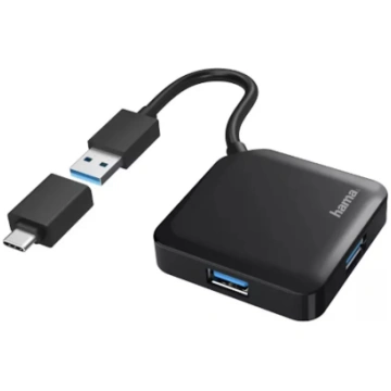 Hama USB 3.0 Hub 4x USB-A Ports ar USB-C Adapteri 