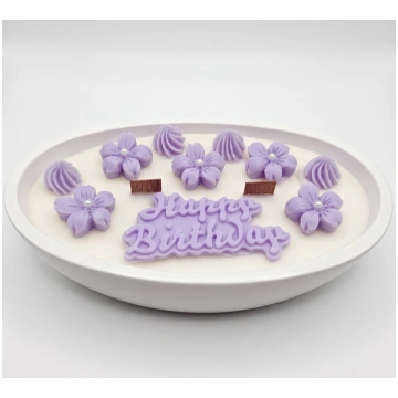 Svece Happy Birthday - Balta / Violeta / Ķirsis un