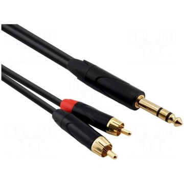 Cable | Jack 6,3mm plug,RCA plug x2 | 0.5m | black