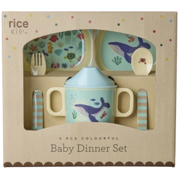 Rice - Melamine Baby Dinner Set - Blue Ocean Print