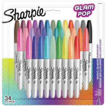 Sharpie Fine Glam Pop permanentie marķieri 34 krās