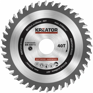 Kreator Zāģa ripa kokam 235x30x2.2mm, 40 zobi Krea