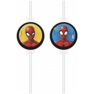 Medallion paper drinking straws Spiderman, 4 pcs P