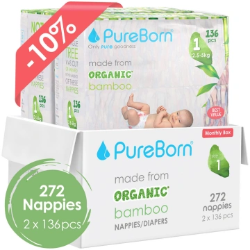 PureBorn autiņbiksītes ar klipšiem 1. izmērs Bundl