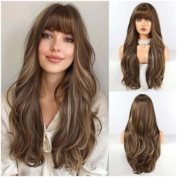 HAIRCUBE gara brūna parūka ar gaišiem akcentiem un