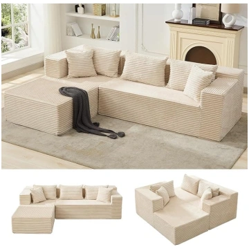 Garvee Corner Sofa L-Shape Corduroy Fabric, Modern