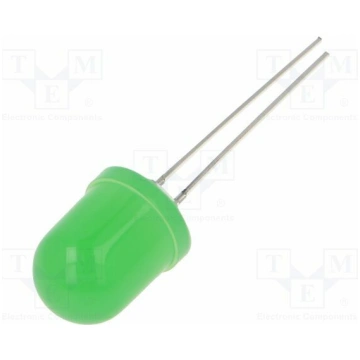 LED; green; 10mm; 1560÷2180mcd; 30°; Front: convex