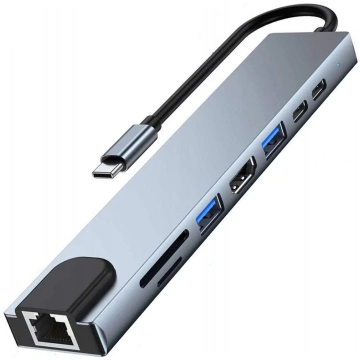 USB type-C adapteris, sadalītājs 9in1 (3x USB 3.0,