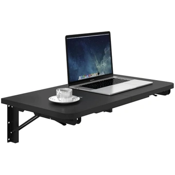 TEAMIX Wall Mounted Folding Table, Black Floating 