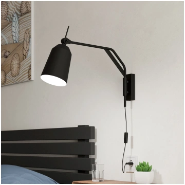 Sienas lampa Loreto melnā krāsā, kustīga EGLO