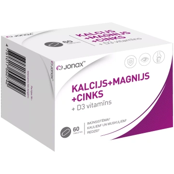 JONAX Kalcijs + Magnijs + Cinks tabletes, 60 gab