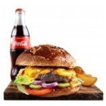 "Cheese" burger ar kartupeļu daiviņām un dzērienu