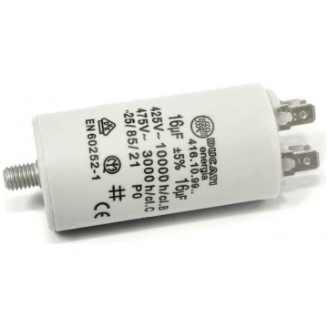 Motora kondensators 16 uF±5%/475 V+GRD Ø36x70 mm, 