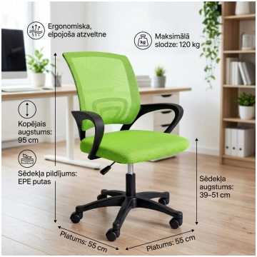 Ergonomisks Biroja Krēsls ar Sieta Atzveltni Zaļš