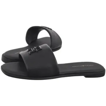 Tommy Hilfiger TH Logo Hardware Leather Mule Black