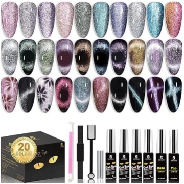 Clara Colors Cat Eye Gel Nail Polish Set, 20 krāsu