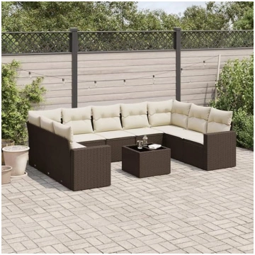 10-TLG. Garten-Sofagarnitur Braun mit Kissen, Gart