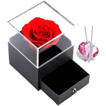 Ewige Rose mit Halskette, konservierte Rose, Gesch