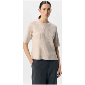 Object Ribbed Knitted Top Short Sleeve - Humus: M