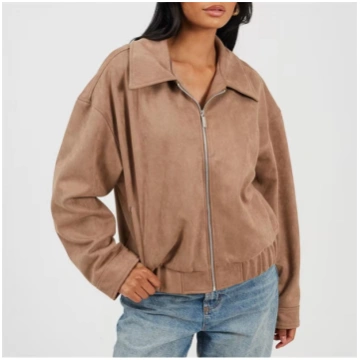 BS Womens Fauz Suede Bomber Jacket with Collar