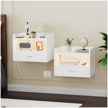 Hanging Bedside Table, Set of 2, Wooden Bedside Ta