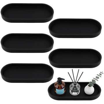 Ovales Badezimmer-Tablett, schwarz, oval, Silikon,