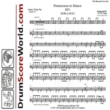 BTS (방탄소년단) - Permission to Dance - Drum Sheet - D