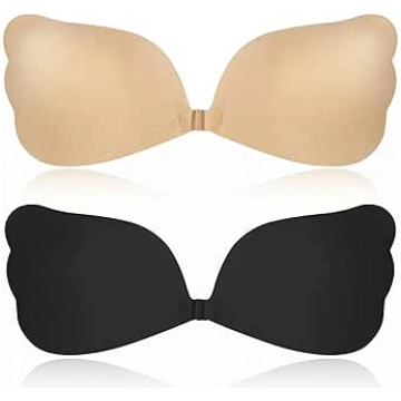 Adhesive Bra Strapless Silicone Bra Set of 2 Black